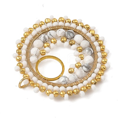 304 Stainless Steel & Brass & Natural Howlite & TOHO Glass Seed Beaded Pendants PALLOY-MZ01379-02-1