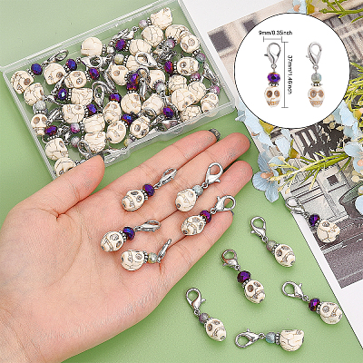 50Pcs 2 Style Halloween Synthetic Magnesite Skull Pendants Decorations HJEW-CA0001-62-1