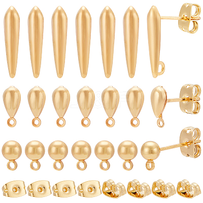 30Pcs 3 Style Ball & Teardrop Brass Stud Earring Findings KK-BC0012-24-1