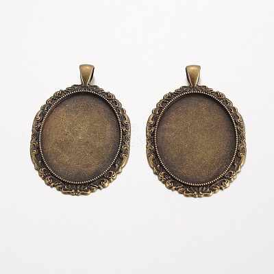 Oval Tibetan Style Alloy Big Pendant Cabochon Settings PALLOY-K109-65AB-NR-1