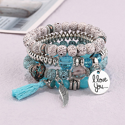 Boho Style Wood Beaded Stretch Bracelet Sets for Women WGE3C3B-53-1