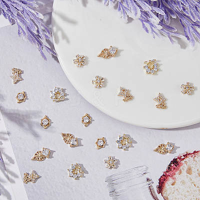 20Pcs 5 Style Brass Micro Pave Clear Cubic Zirconia Cabochons KK-DC0003-25-1