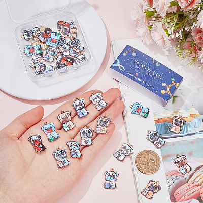 36Pcs 9 Colors Printed Alloy Enamel Pendants ENAM-SC0005-42-1