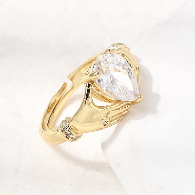 Brass Micro Pave Cubic Zirconia Rings for Women RJEW-K312-04G-1