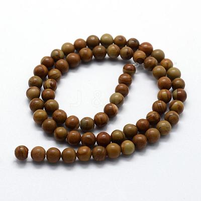 Natural Wood Lace Stone Wooden Jasper Beads Strands G-I199-17-6mm-1