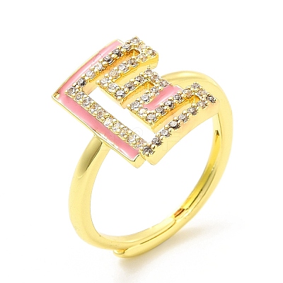 Mixed Color Enamel Initial Letter Adjustable Ring with Clear Cubic Zirconia RJEW-P045-01G-E-1