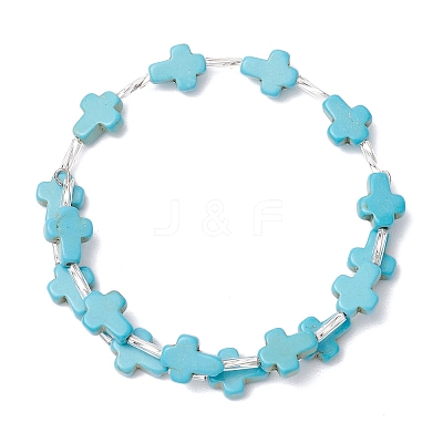 Dyed Synthetic Turquoise Beads Bangles for Women BJEW-JB11903-1