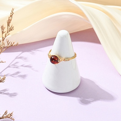 Copper Wired Natural Amber Finger Rings for Women RJEW-JR01052-02-1