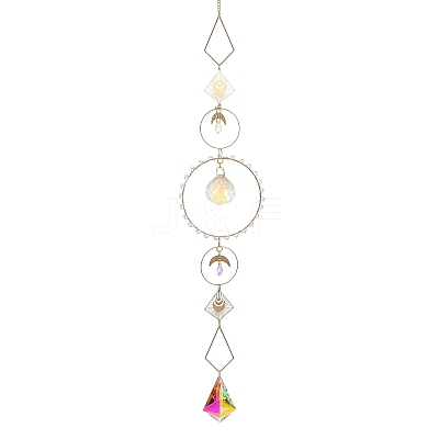Moon Iron & Glass Hanging Suncatchers HJEW-F025-02G-1