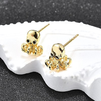 Octopus Brass Micro Pave Cubic Zirconia Stud Earrings EJEW-H157-02G-1