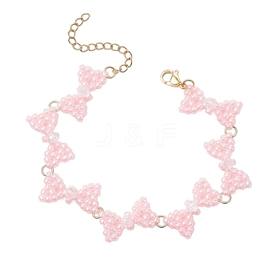 3Pcs 3 Colors Glass Seed Beads Bowknot Link Bracelets for Women BJEW-MZ00220-1