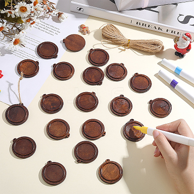 20Pcs Wooden Pendant Cabochon Settings WOOD-AR0001-55-1