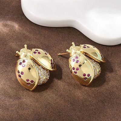 Brass Micro Pave Cubic Zirconia Stud Earrings EJEW-F400-03C-G-1