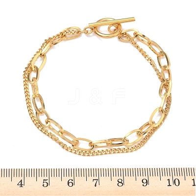 304 Stainless Steel Curb & Cable Chain Double Layer Bracelets for Women BJEW-G779-05G-1