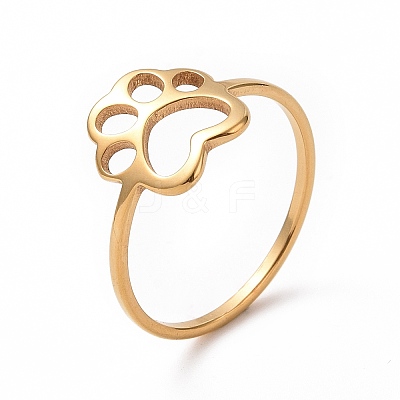 Ion Plating(IP) 201 Stainless Steel Paw Print Finger Ring RJEW-J051-25G-1