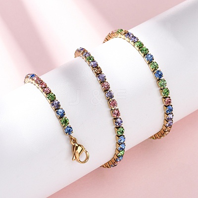 3MM 304 Stainless Steel Rhinestone Cup Chain Necklaces for Women NJEW-G175-01G-01-1