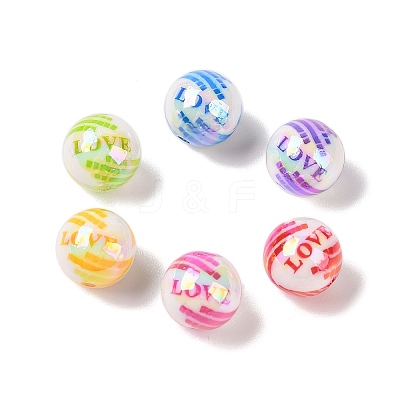 10Pcs Opaque Plating Colours Love Acrylic Beads OACR-S146-03-1