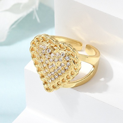 Brass Micro Pave Cubic Zirconia Cuff Open Rings for Women RJEW-F216-01A-G-1