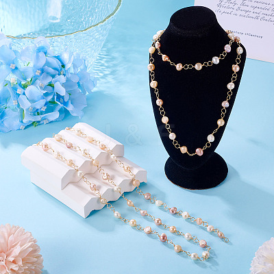 Handmade Cultured Freshwater Pearl Beaded Chains AJEW-TA0001-94-1