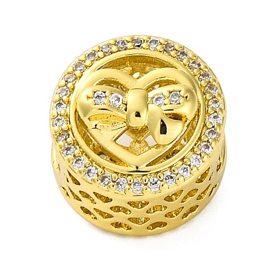 Brass Micro Pave Cubic Zirconia Heart European Beads KK-Z081-17-1
