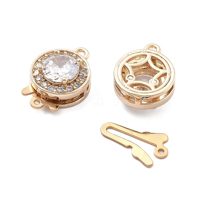 Flat Round Brass Micro Pave Cubic Zirconia Box Clasps KK-B125-15B-01G-1