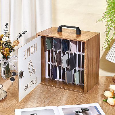 Rectangle Wood & Iron Desktop Mobile Phone Storage Boxes AJEW-UN0005-43-1
