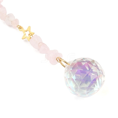 Round Glass & Natural Rose Quartz Chips Hanging Suncatchers HJEW-JM04209-03-1