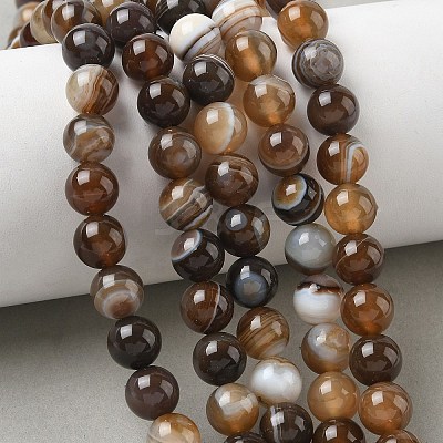 Natural Striped Agate/Banded Agate Bead Strands G-K166-13-8mm-02-1