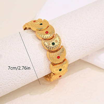 Exotic Embossed Texture Crescent Moon Brass Rhinestone Cuff Bangle with Clasps for Women OM4527-1