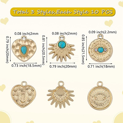 30Pcs 3 Styles Synthetic Turquoise Alloy Pendants FIND-SZ0002-82-1
