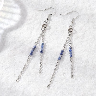 Round 304 Stainless Steel Natural Sodalite Dangle Earrings EJEW-JE06783-02-1