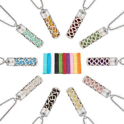 2Pcs 2 Styles Anti-Tarnish Stainless Steel Mini Hollow Column Perfume Bottle Necklaces NJEW-DR0001-02C-1