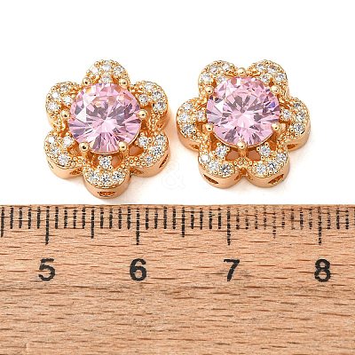 Brass Micro Pave Pink Cubic Zirconia Beads CU-CBAEC99-32G-02-1