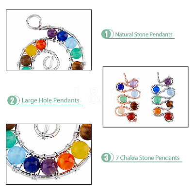 8pcs 2 styles Natural Mixed Stone Brass Big Pendants FIND-DC0002-51-1