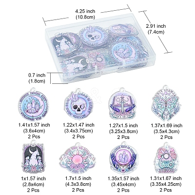 16Pcs 8 Style Halloween Printed Acrylic Pendants MACR-FS0001-41-1