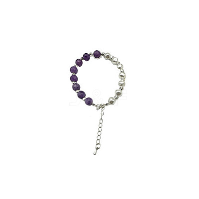 Natural Amethyst Round Beaded Bracelet NC1314-08-1