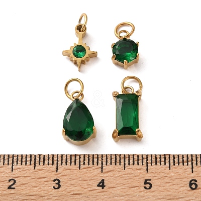 4Pcs 4 Styles 304 Stainless Steel & Glass Pendants GL-CBAC8BB-01G-05-1