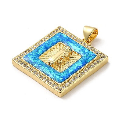 Rack Plating Brass Micro Pave Cubic Zirconia with Synthetic Opal Pendants KK-D088-33G-1