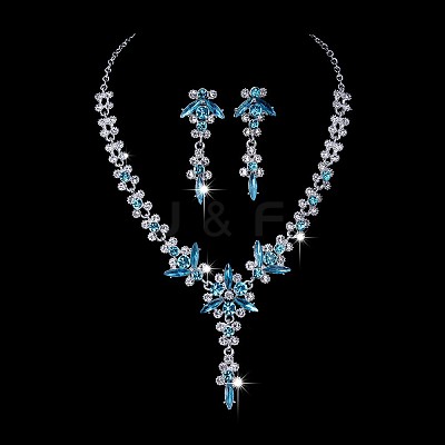 Flower Brass Rhinestone Pendant Necklaces & Stud Dangle Earrings FS-WG58BAB-08-1