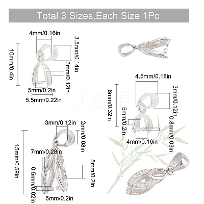 3Pcs 3 Style 925 Sterling Silver Pendant Bails STER-SC0001-16-1