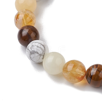 8.5mm Round Natural Topaz Jade & Howlite & Tiger Eye & Citrine Bead Stretch Bracelets for Women BJEW-JB10944-02-1
