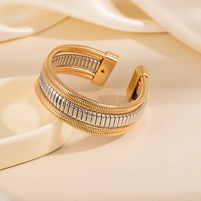 Two-tone Iron Multi-strand Snake Chain Cuff Bangles for Women BJEW-P390-01C-A-1