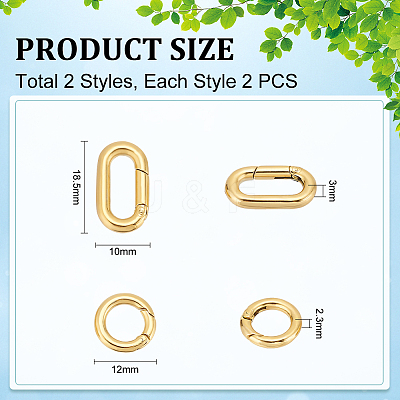 4Pcs 2 Styles Ion Plating(IP) 304 Stainless Steel Spring Gate Rings STAS-UN0050-05-1