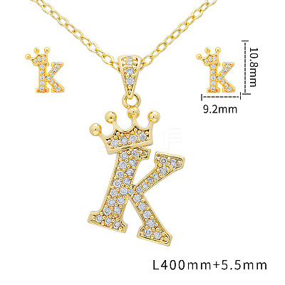 Brass Micro Pave Clear Cubic Zirconia Pendant Necklaces & Stud Earrings Sets FS-WG8C370-11-1