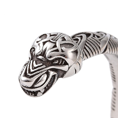 304 Stainless Steel Dragon Open Cuff Bangle for Men Women BJEW-M230-04AS-1