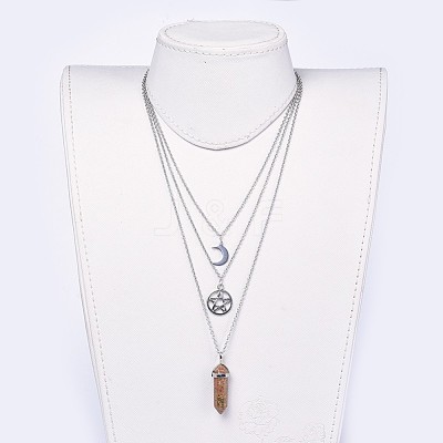 Bullet Natural Unakite Pendant Tiered Necklaces NJEW-JN02457-02-1