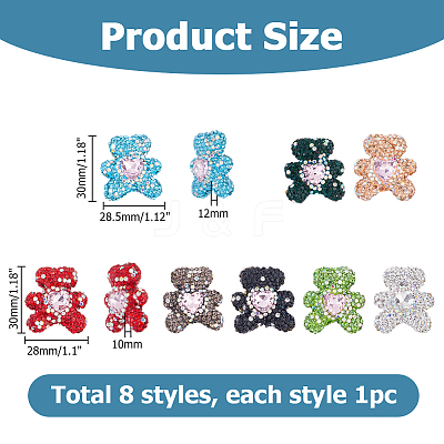 8Pcs 8 Styles Rhinestone Clay Pave Beads RB-HS0001-01-1