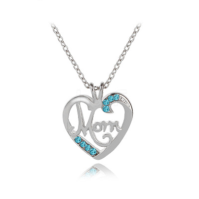 Alloy Rhinestone Mom Heart Pendant Necklaces for Mother's Day FS-WG2686A-02-1