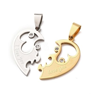 304 Stainless Steel Rhinestone Split Pendants STAS-F368-20GP-1