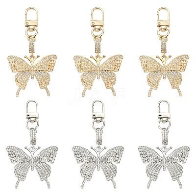 3Pcs Alloy Rhinestone Butterfly Pendant Decorations HJEW-YW00206-1